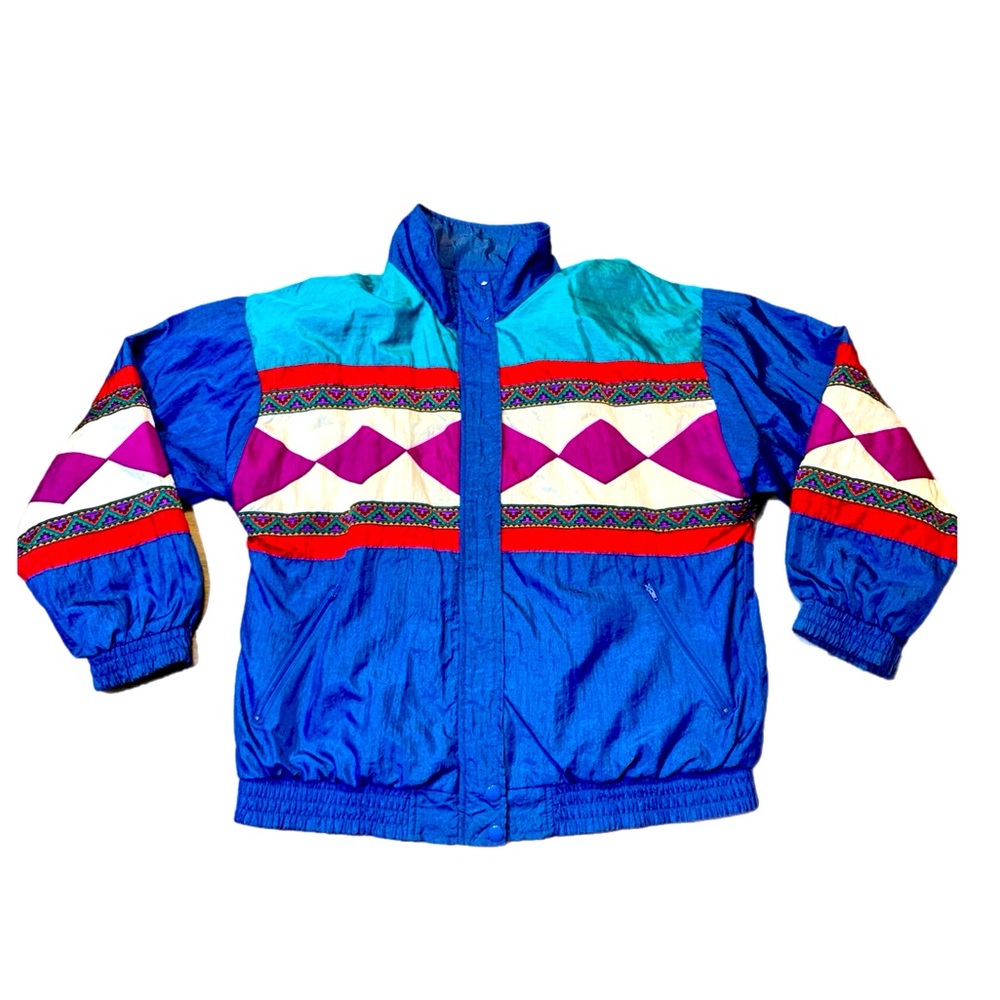 Vintage 1990s Lady Lavon Graphic Abstract Pattern Windbreaker Jacket (1x)